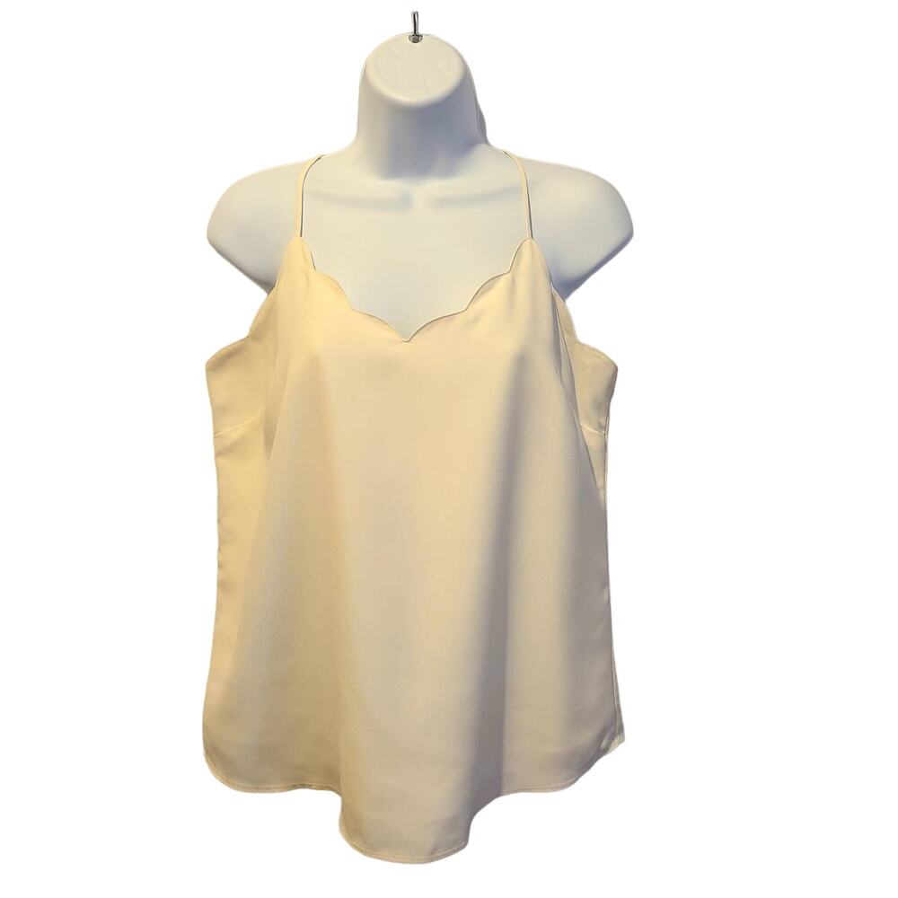 J. By J. Crew Women's Ivory Camisole Sz 4‎ Adjustable T-Back Scallop Edge Lined